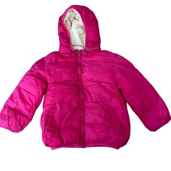 Removable Hoodie Puffer Jacket Sherpa Lined Hot Pink 3T - Picture 1 of 12